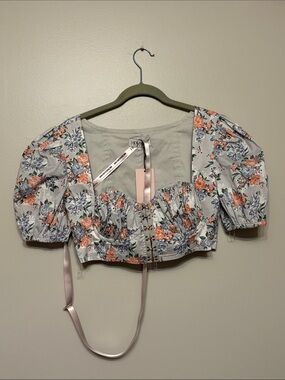 House of CB Alivia Top Floral Corset Puff Sleeve     Size Large. NWT